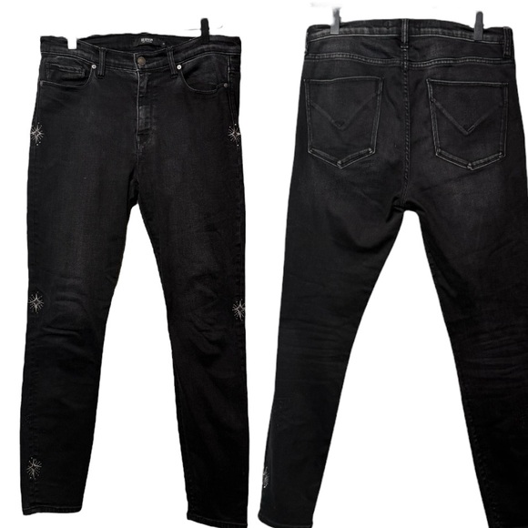 Hudson Jeans Nico Super Skinny Starburst Rhinestone Black Denim Size 30 Rare - Picture 1 of 16